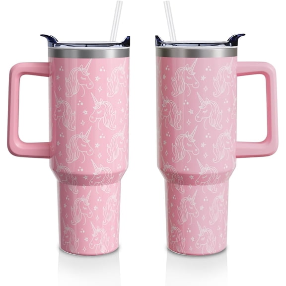 Unicorn Gifts 40 Ounce Insulated Stainless Steel Tumbler with Handle & Straw Lid - Leakproof Water Bottle Cup for Men & Women