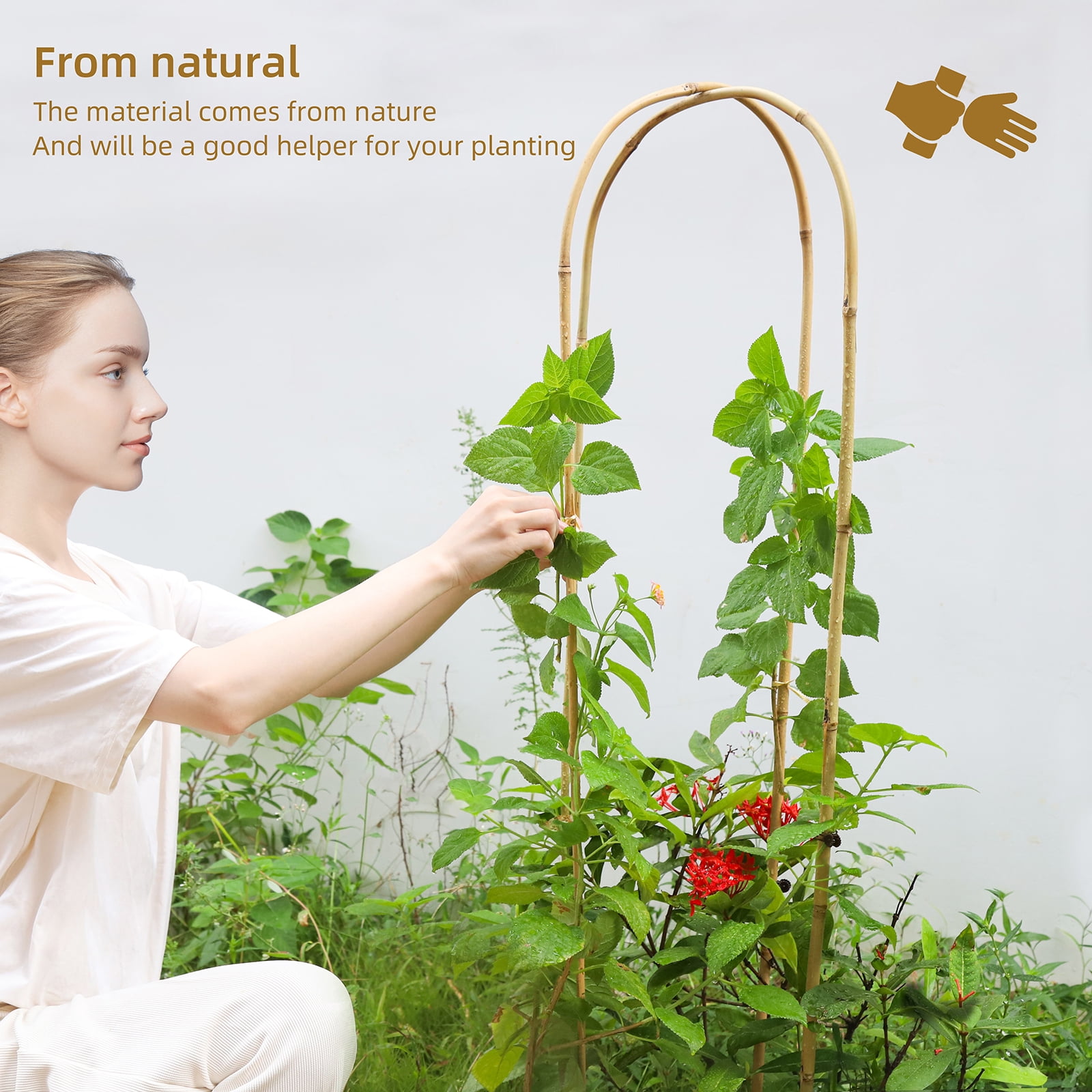 4ft Natural U-Hoops Bamboo Trellis U-Shaped Garden Trellis for Climbing Plants, Vines, Ivy, Flowers, and Potted Plants 3pcs