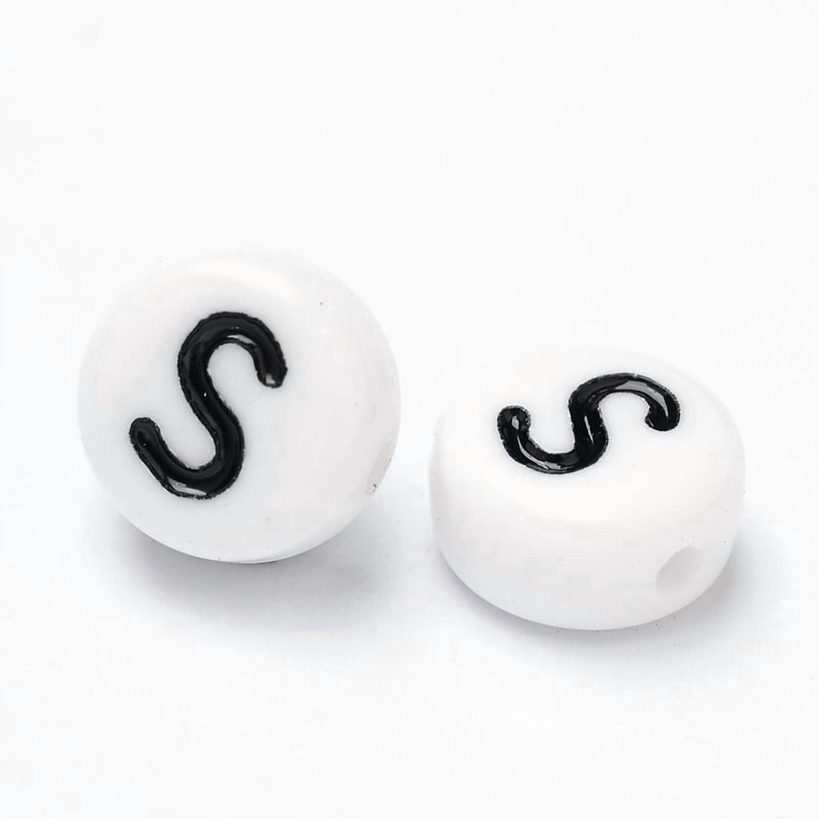 Acrylic Beads with Horizontal Hole Letter Flat Round Letter S 7x4mm Hole: 1.2~1.8mm 3500pcs/500g