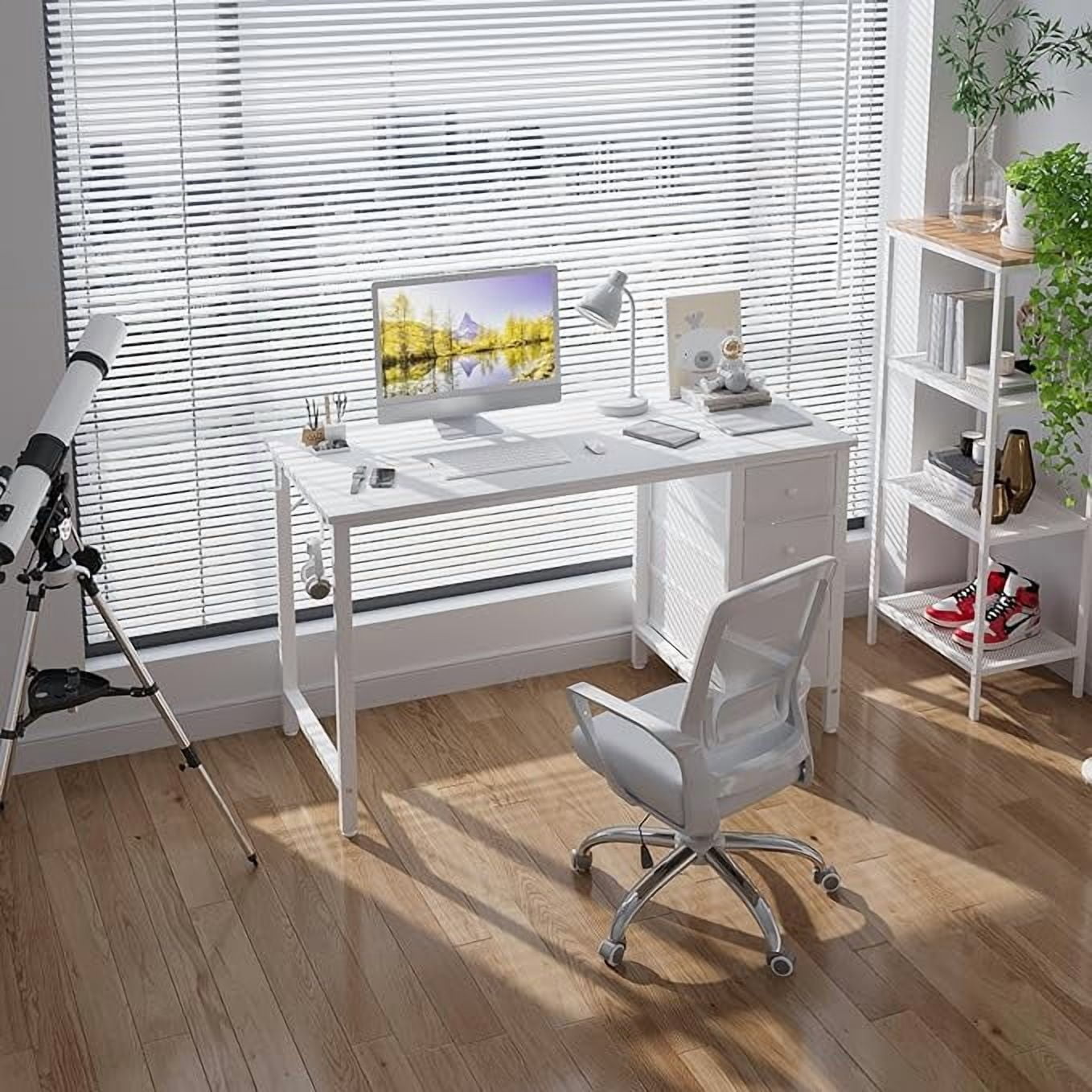 Lufeiya White Computer Desk with Fabric Drawers, 47 Inch Study Work Writing Desk for Home Office Bedroom, Simple Modern Cute PC Desks with Drawer, White