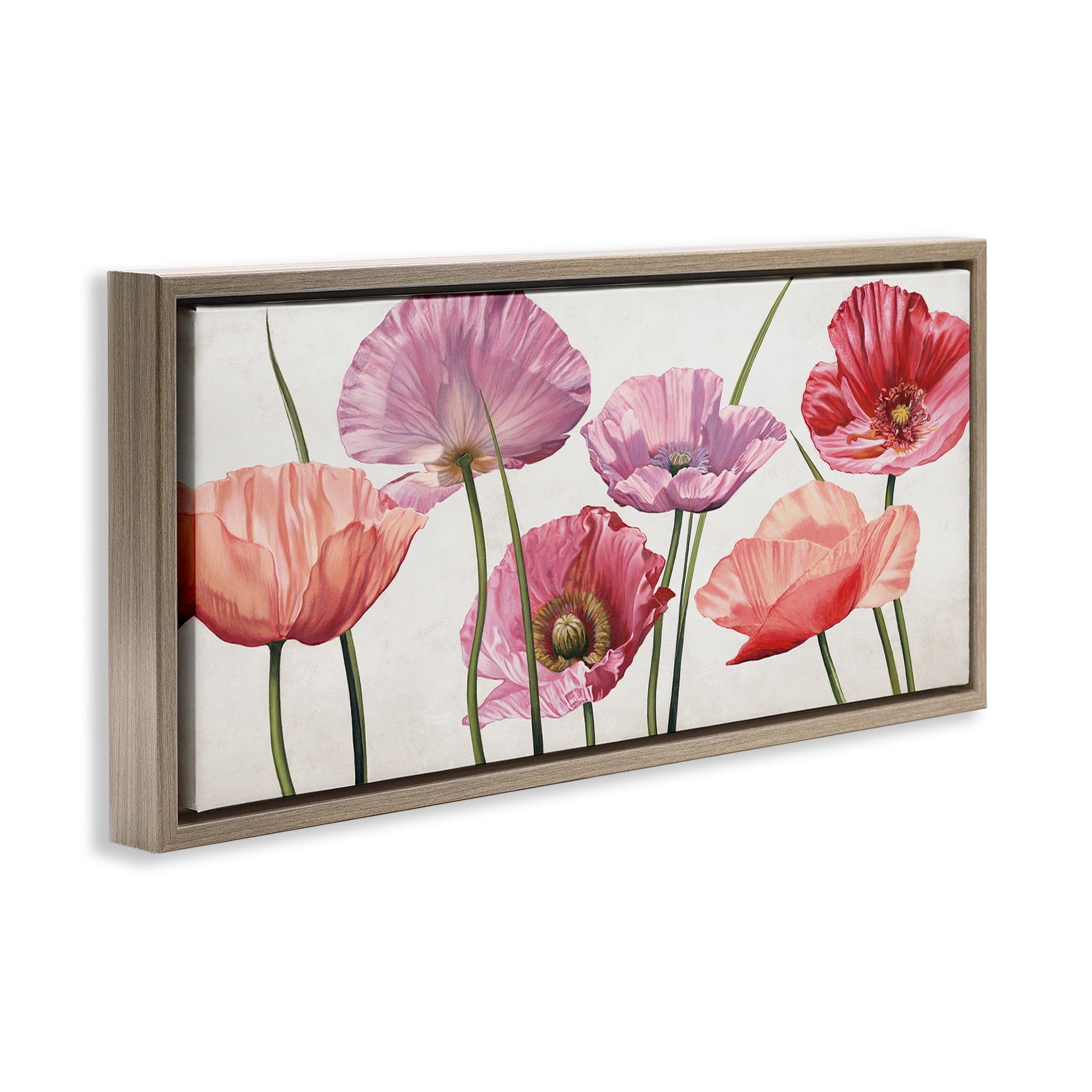 Stupell Industries Mixed Poppies with Vivid Petals Botanical & Floral Painting Brown Floater Framed Canvas Art Print Wall Art, 25 x 11