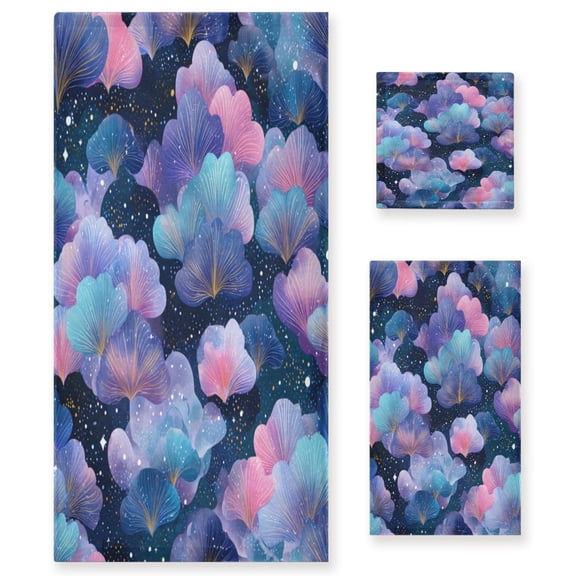 Three-Piece Towel Set Face Towel Towel Set Hand Towel Bath Towel Cotton Bath Towels Bath Towel Sets Hand Bath Towels Purple Leaves