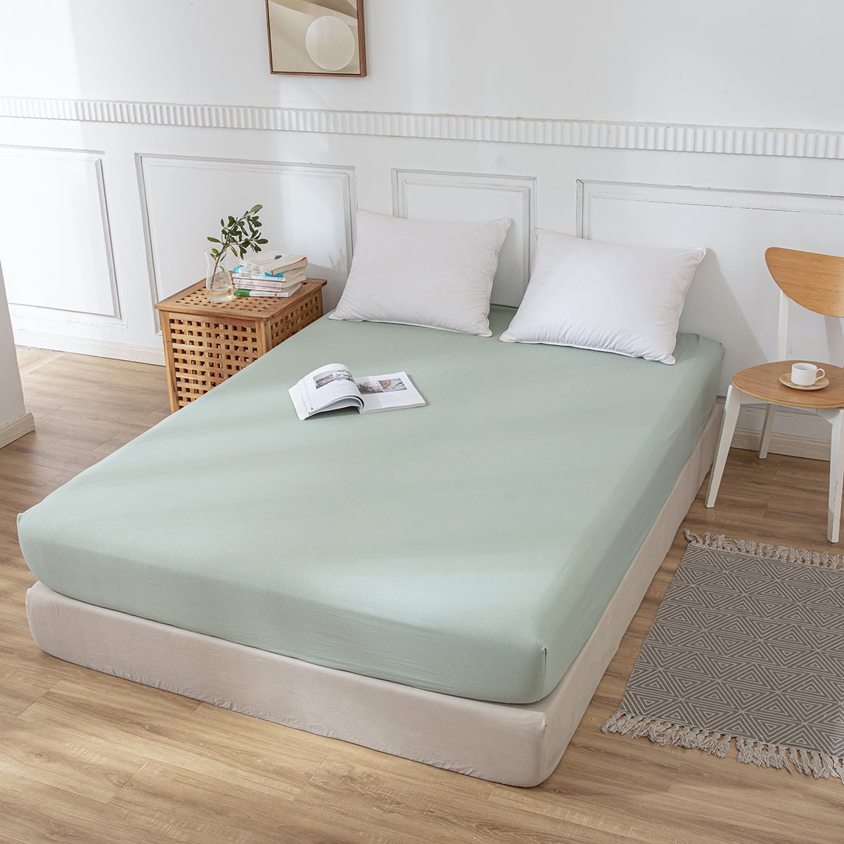 1 Piece Queen Fitted Bed Sheets Super Soft Breathable Comfortable Green