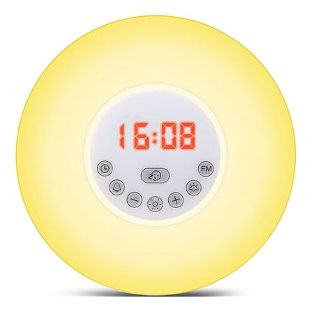 Wake-Up Sunrise Simulation Alarm Clock Night Light with 7 Nature Sounds, 5 Light Colors, 10 Brightness Bedside Lamp FM Radio, Snooze Mode, Sunset (Best Bedside Radio Alarm Clock)