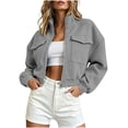 thumbnail image 2 of Ynynloco Women's Cropped Bomber Jackets Lightweight Stand Collar Zip Up Stand Collar Long Sleeve Casual Short Jacket with Pockets, 2 of 6