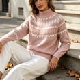 thumbnail image 5 of Women's Fair Isle Sweater Mock Neck Long Sleeve Loose Fit Casual Pullover Top, 5 of 8