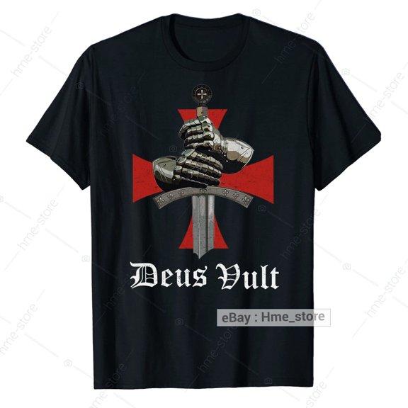 Knight Templar Deus Vult T-Shirt For Men Christian Warrior of God Crusader Tee