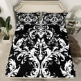 thumbnail image 2 of Manfei Retro Damask Jacquard Twin Sheet Sets,Baroque Flower Floral Twin Fitted Sheet,White Black Flat Sheet For Adult,Super Cozy Room Decoration,3-Piece, 2 of 7