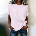 thumbnail image 4 of Cotton Linen Striped Elegant Tops for Women Trendy Outdoor Tie Shirts for Summer Lightweight Loose Fit Crewneck Short Sleeve Tee, 4 of 7