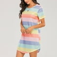 thumbnail image 6 of beishanbush Clothing 2025 Women Nightgowns & Sleepshirts Under $10 Womens Short Sleeve Striped Printing Sleepshirt Scoopneck Cute Nightdress Comfy Nightgown Dress, 6 of 9