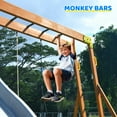 thumbnail image 5 of KloKick Cedar Wooden Swing Set with 8' Wave Slide, Metal Monkey Bar, Clubhouse, Playhouse, and Snack Bar Window, 5 of 10