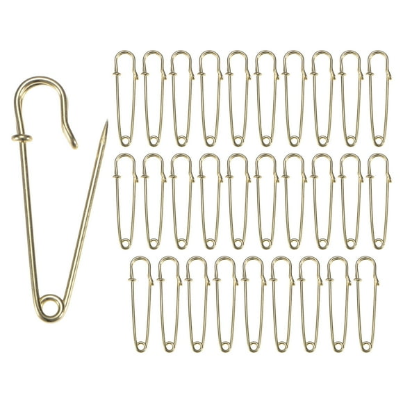 Uxcell 30-Pack Large Safety Pins, 2" Spring Lock Pins Blanket Bulk Pins for Fashion/Clothes/Sewing/Quilting/Upholstery/Laundry/DIY Craft/Decorative, Big Safety Pins [Gold]