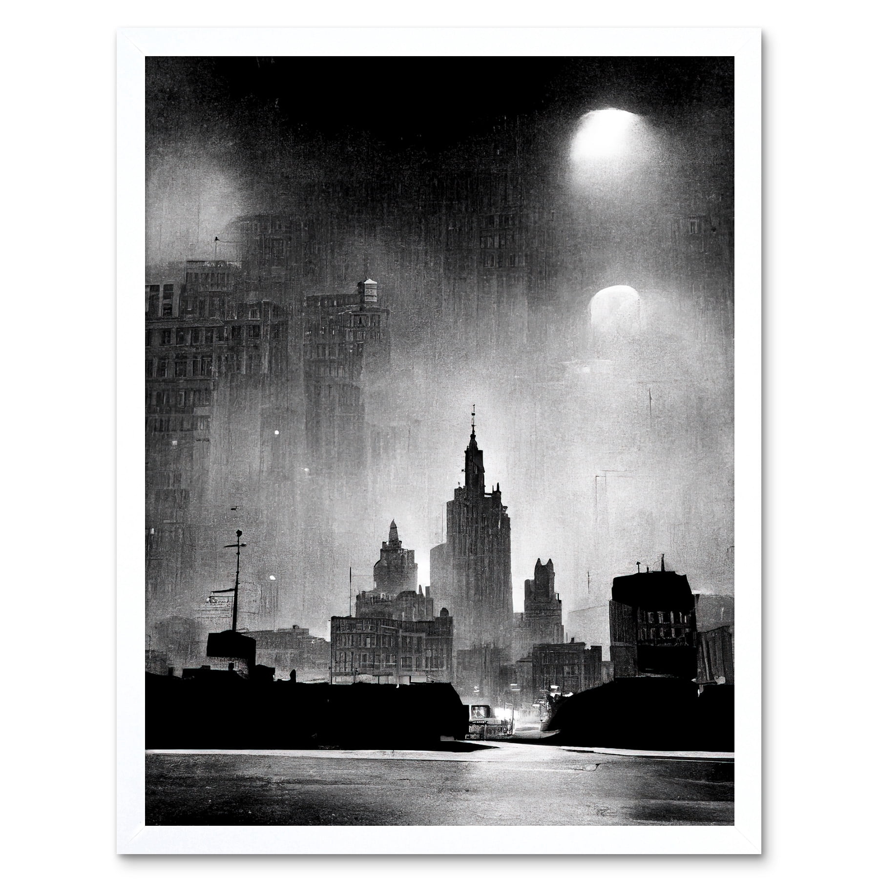 1950s Black And White New York Rainy Mist Cityscape Art Print Framed ...