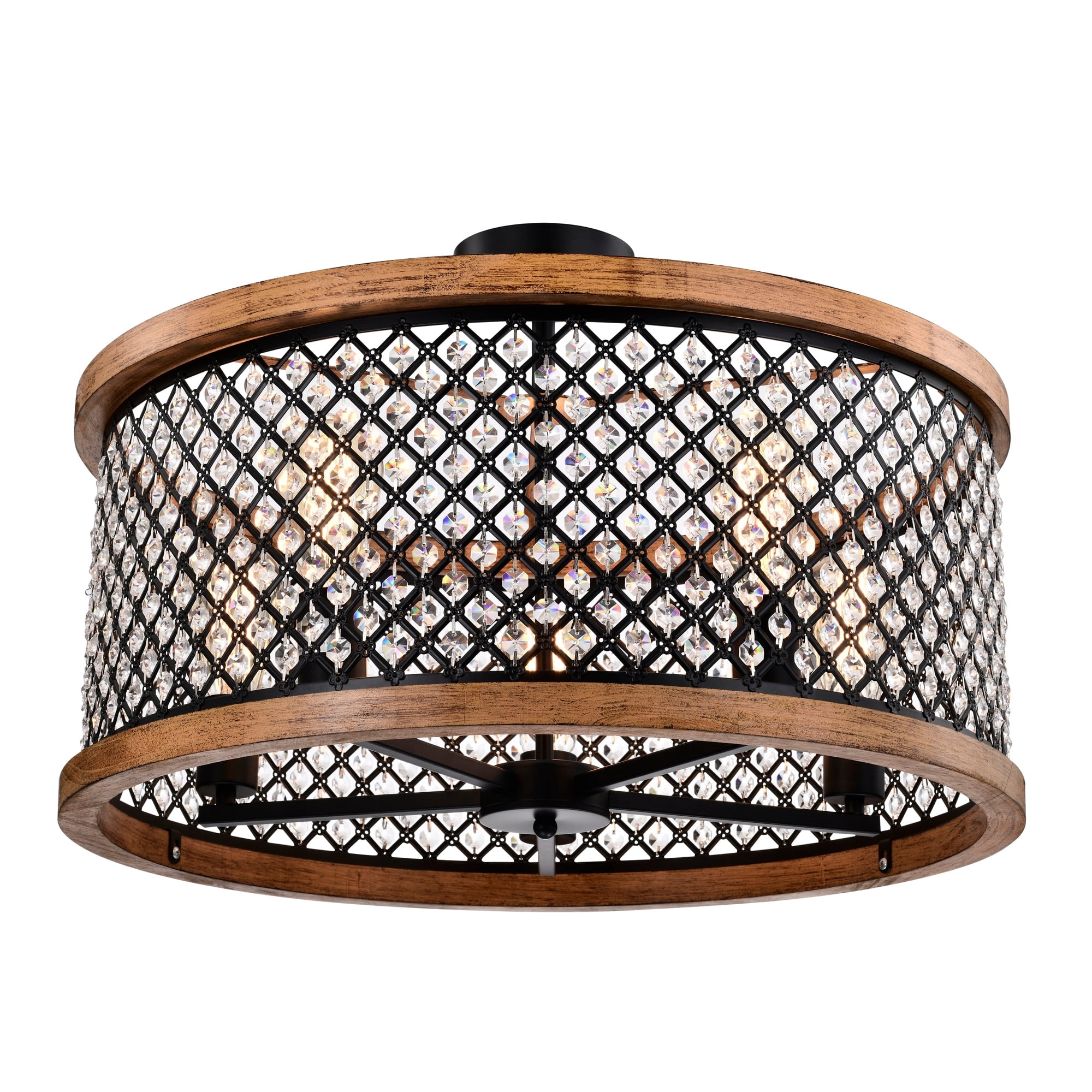 Olyvia 24 in. 5-Light Indoor Chrome and Faux Wood Grain Finish Semi-Flush Mount Ceiling Light with Light Kit