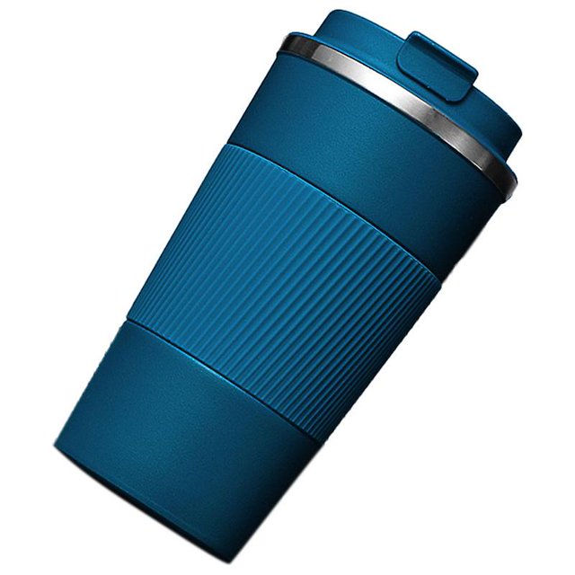 Taza de café doble de acero inoxidable de 380 ml con estuche antideslizante, termo para coche, botella aislada de viaje