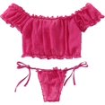 thumbnail image 2 of Conjunto de lencería de malla Dobby con volantes para mujer Rosa neón XL Rosa neón XL Xishao ropa, 2 of 2