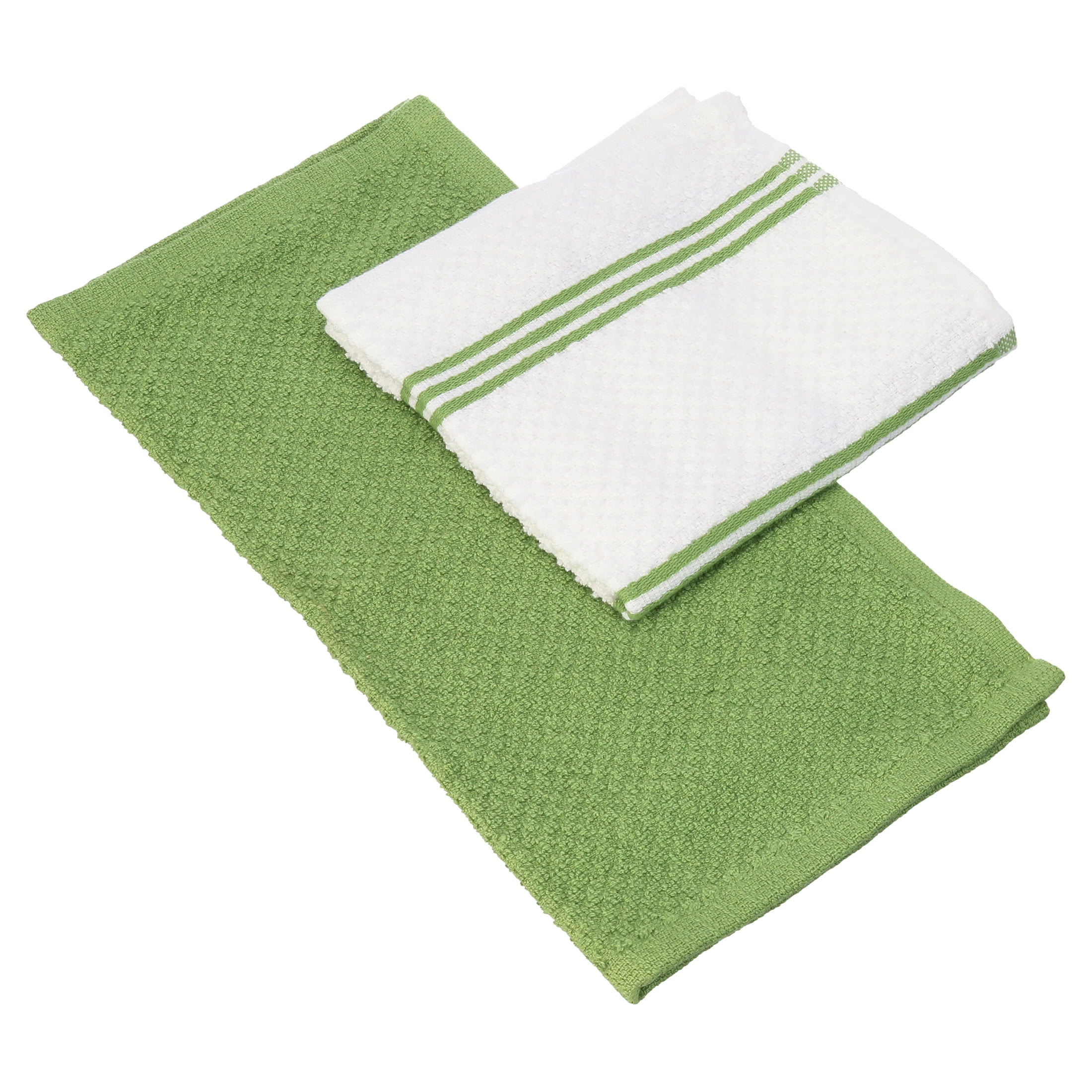 Gift Set Kitchen 4 Tea Towels + 2 Pot Holders, Green - Recycled by