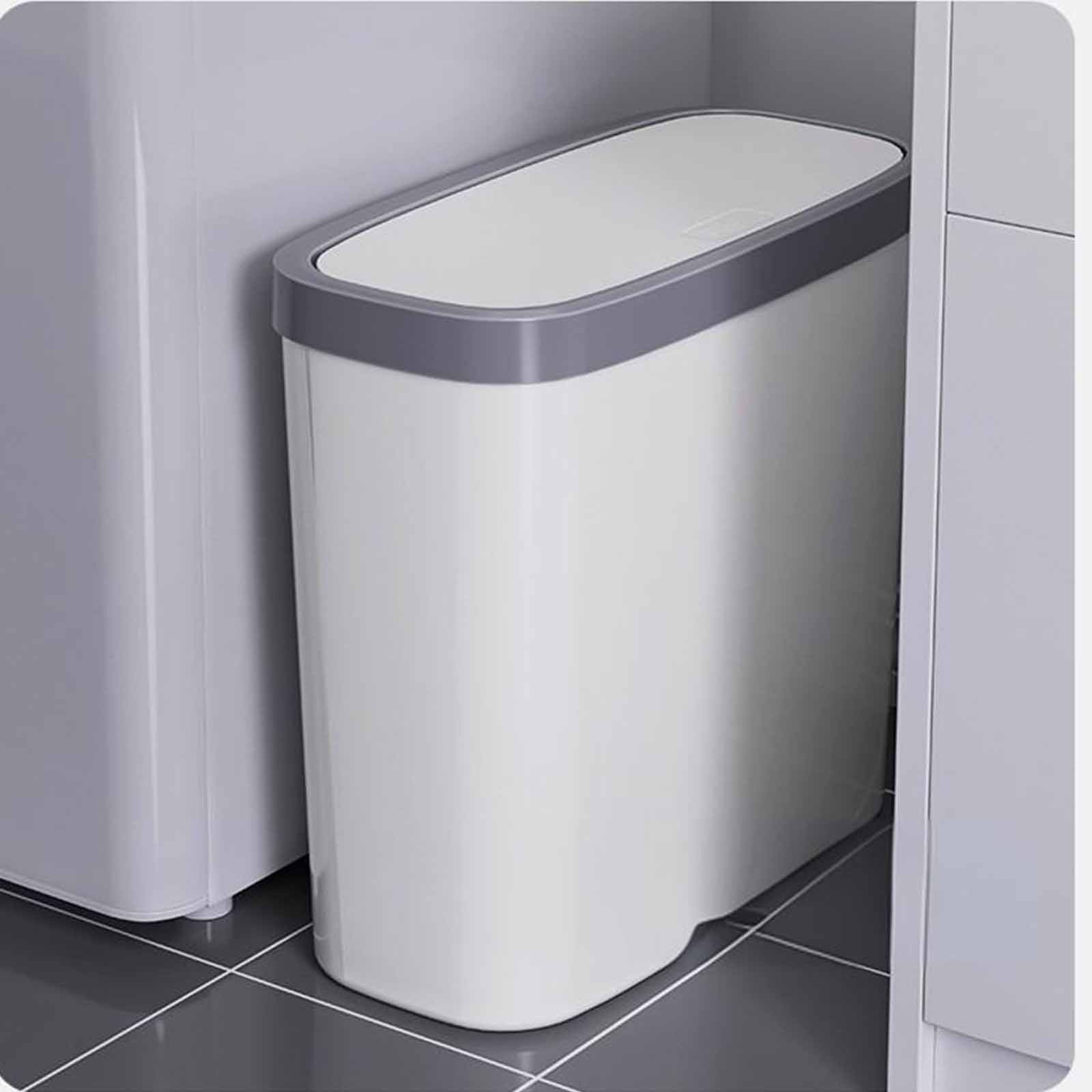 Bathroom Small Trash Can With Lid 10 Liter,2.7 Gallon Slim Garbage Bin Wastebasket Press Top,For Bedroom RV Office Kitchen Craft Room Use,Compact Household Container Easy Press Button Design.