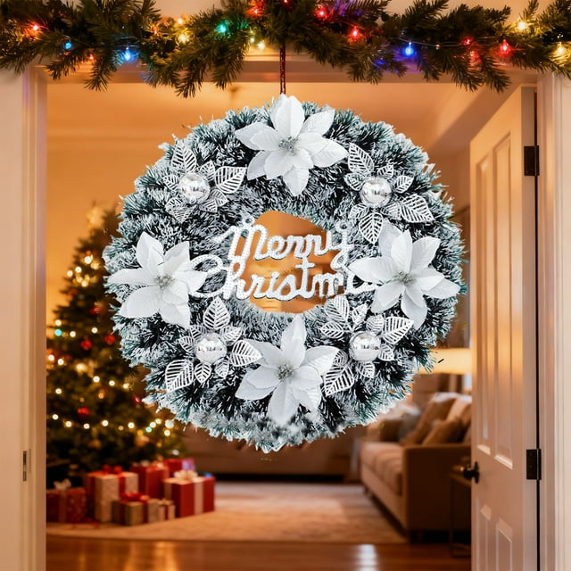 Adornos navideños, coronas navideñas artificiales, cintas decorativas, adornos para puertas, decoración de paredes, adornos para el hogar, ideales para Navidad. Corona de plástico.