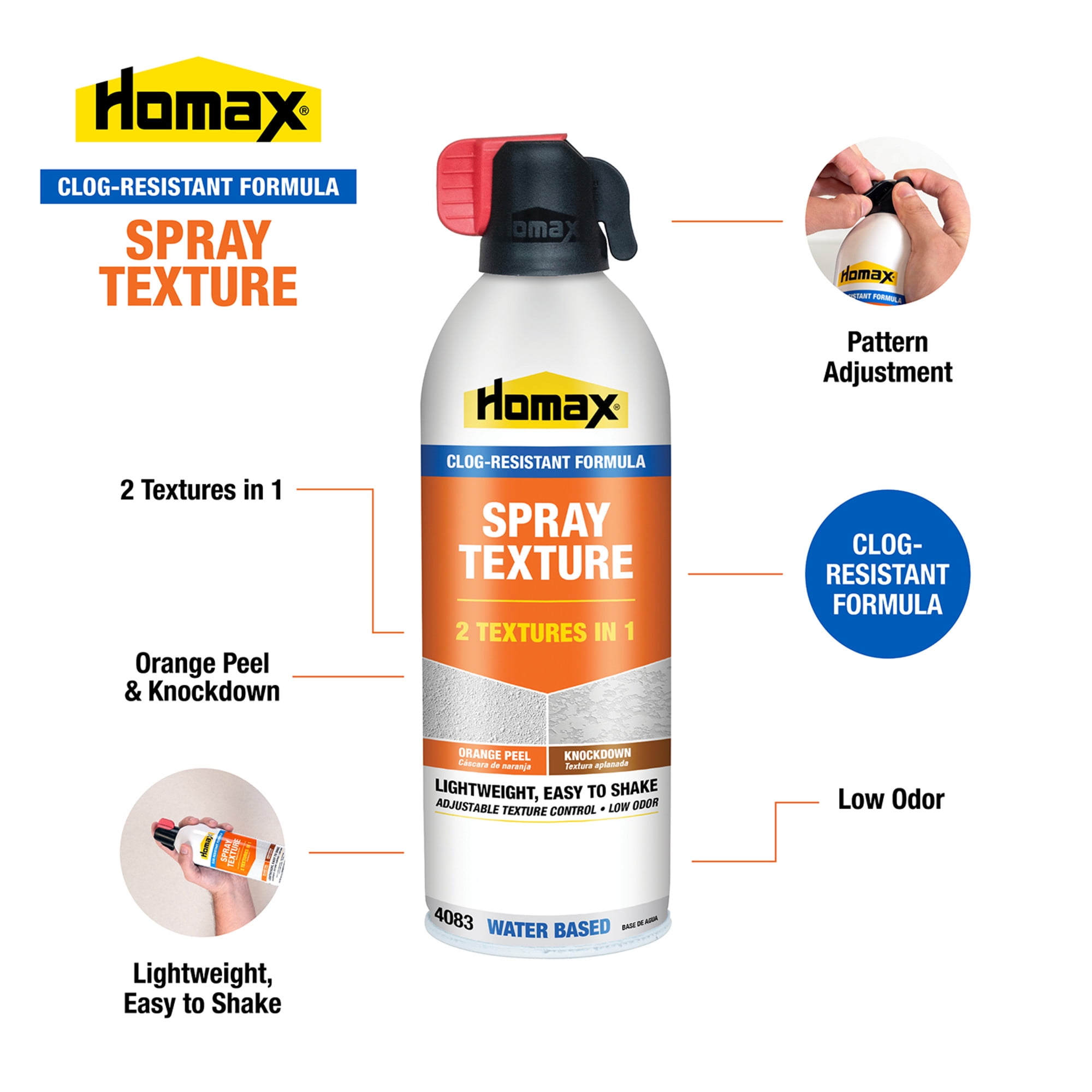 HOMAX Clog-Resistant Orange Peel/Knockdown Water-Based Texture Spray- 16 oz.