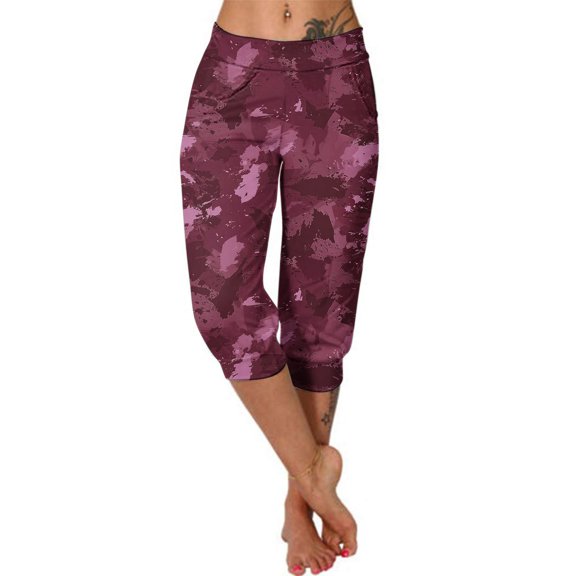 TaTaai Womens High Waist Camo Capri Pants with Pockets Loose Fit Soft Stretchy Breathable for Daily Yoga Gym Summer Wear