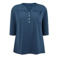 thumbnail image 4 of DARING DIVA Women's Plus Pleated Button Front Shirts 3/4 Sleeve Blouses 4X Dark Blue, 4 of 6