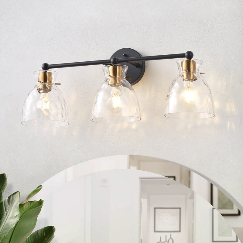 Classic 3-Light Vanity Light Fixture, 23.4 inches Wall Mounted Lighting with Clear Glass Shade for Powder Room, Bedroom, Dining Room