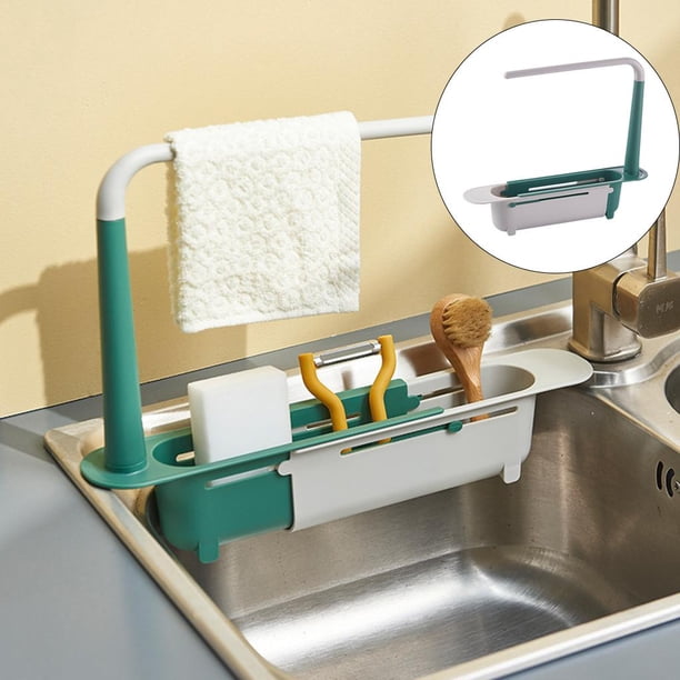 Moderno Soporte Telescópico para Fregadero, Cesta, Organizador de Almacenamiento, Estante Expandible, Drenaje de Jabón, Toal, Colgador, Esponja, Pañ Verde Macarena Bastidor de fregadero telescópico