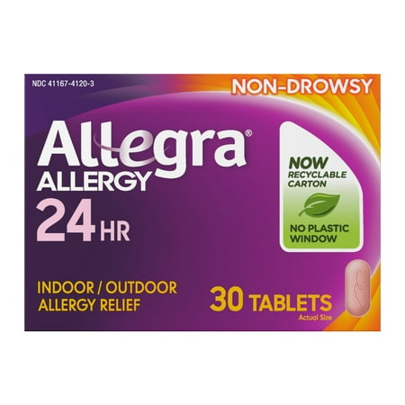 Allegra Adult 24-Hour Allergy Relief Tablets, Non-Drowsy Allergy Medicine, 180 mg Pill, 30 Count