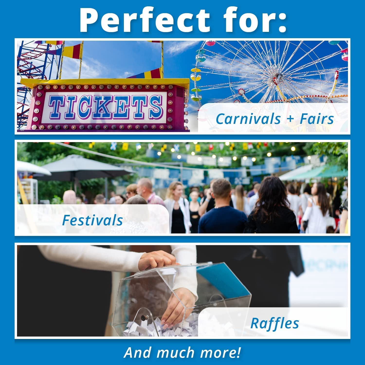 INDIANA TICKET CO. Smile Roll Tickets, 2000 Tickets Each, Blue, Red, Yellow, and Green, 4-Pack, 1x2, 8000 Total