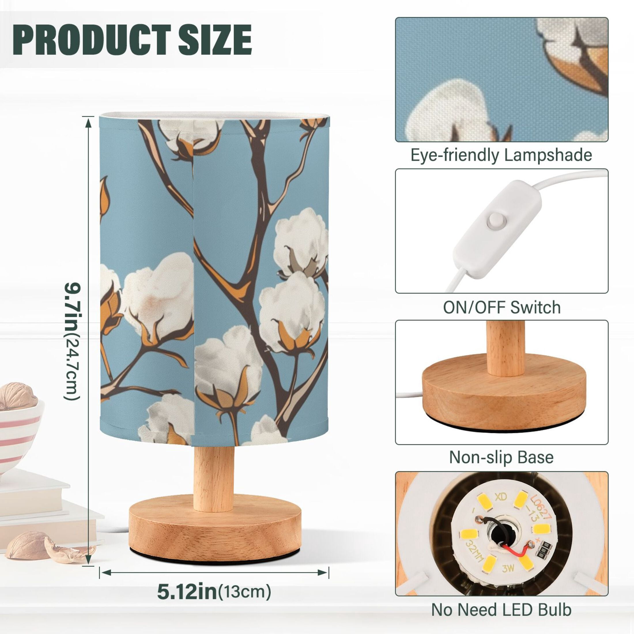Cotton Tree Oil Painting Table Lamp with USB Port LED Warm Light Lamp Night Light Home Decor
