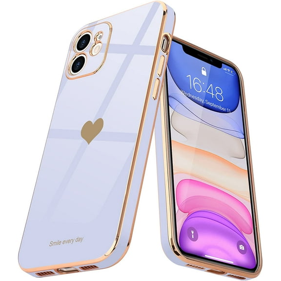 Compatible with iPhone 11 Case for Girl Women Cute Love-Heart Luxury Bling Plating Soft Back Cover Raised Full Camera Protection Bumper Silicone Shockproof Phone Case for iPhone 11, Purple