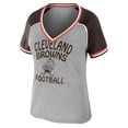thumbnail image 2 of Women's WEAR by Erin Andrews Heather Gray Cleveland Browns Cropped Raglan Throwback V-Neck T-Shirt, 2 of 3