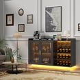 thumbnail image 3 of Wine Bar Cabinet with LED Lights, Floating Coffee Bar with Glass Rack and Removable Wine Racks, Modern Buffet Sideboard with Storage Shelves, Kithchen Bar with Glass Cabinet Doors, 3 of 6