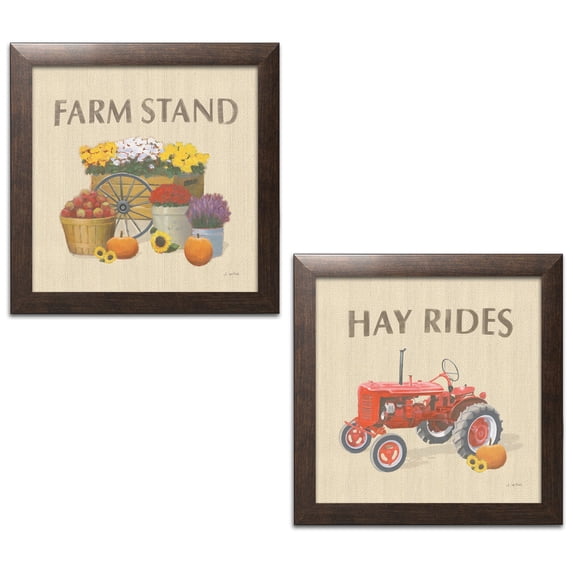 Gango Home Decor Country-Rustic Heartland Harvest Moments V & VI by James Wiens (Ready to Hang); Two 12x12in Brown Framed Prints