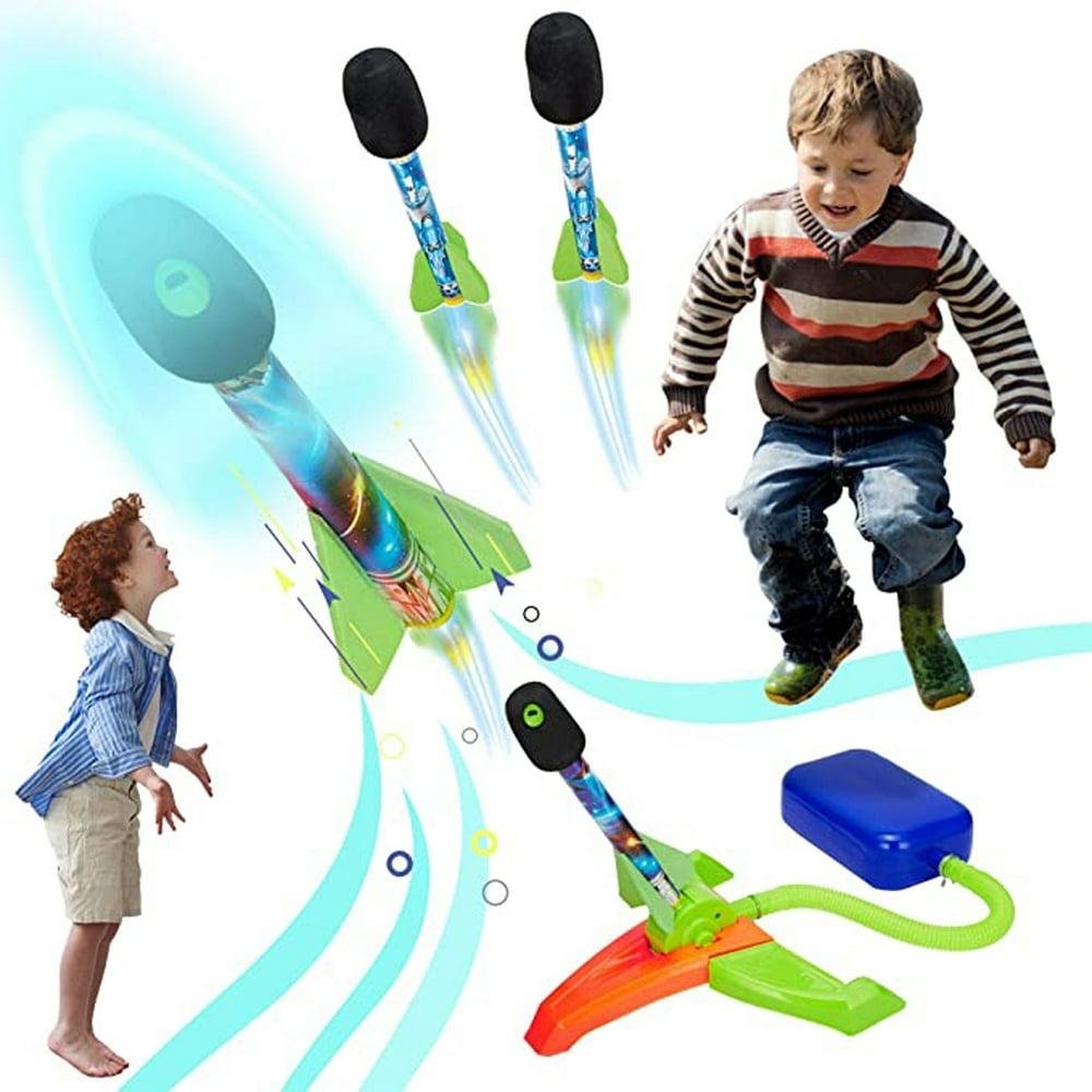 Jump Rocket Launchers for Kids Summer Outdoor Rocket Toys with 4 Foam