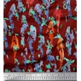 thumbnail image 1 of Soimoi Red Rayon Crepe Fabric Fish Ocean Print Fabric by Yard 46 Inch Wide, 1 of 1