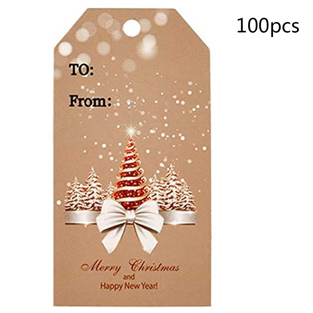 HGYCPP 100 Pieces Christmas Kraft Paper Gift Tags Snowman Santa Tree Hanging Labels with String for for DIY Craft Name Card Present Wrapping Candy ...