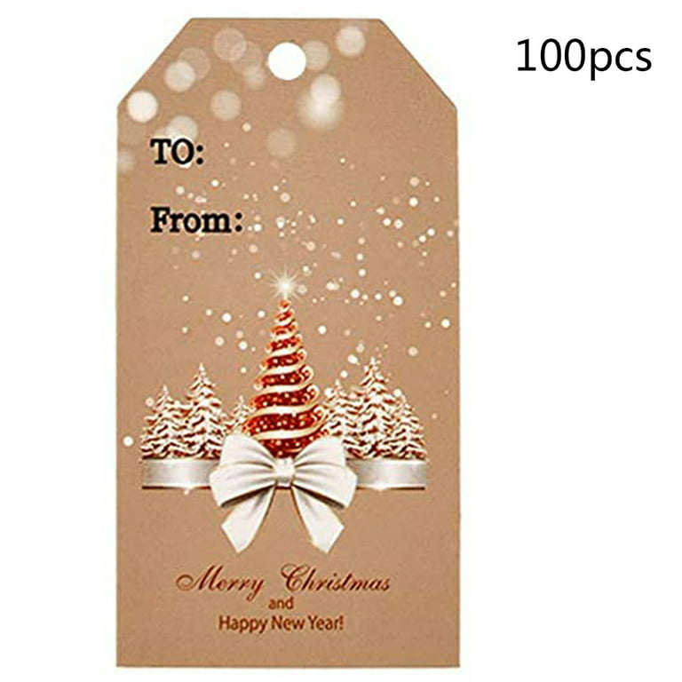 100 PCS Kraft Paper Tags Hollow Christmas Tree Design Rectangle