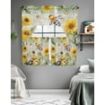 thumbnail image 5 of Sunflower Bee Kitchen Curtains Swag Valance and Tier Curtains Set 24 Inch Length, Vintage Summer Botanical Farmhouse Rod Pocket Drape Panels Pair Swag Curtains for Bathroom/Cafe/Window, 5 of 6