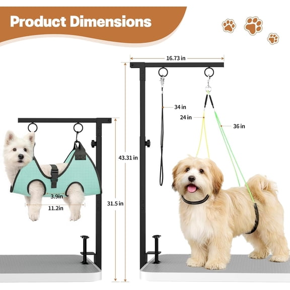 Adjustable Dog Grooming Table Arm with Hammock and Clips - 3-in-1 Pet Stand for Nail Trimming, Haircut & Drying