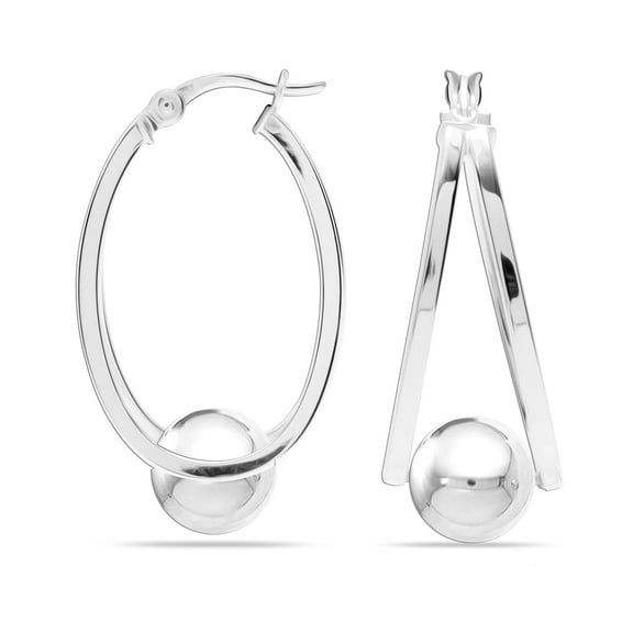 LeCalla 925 Sterling Silver Jewelry Silver-Plated Ball Oval Hoop Earrings for Women