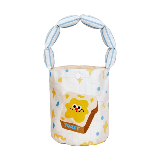 Bolso de mano tipo cubo, portátil, con diseño de dibujos animados, elegante, con asa, para viajes de vacaciones. Patrón de pan