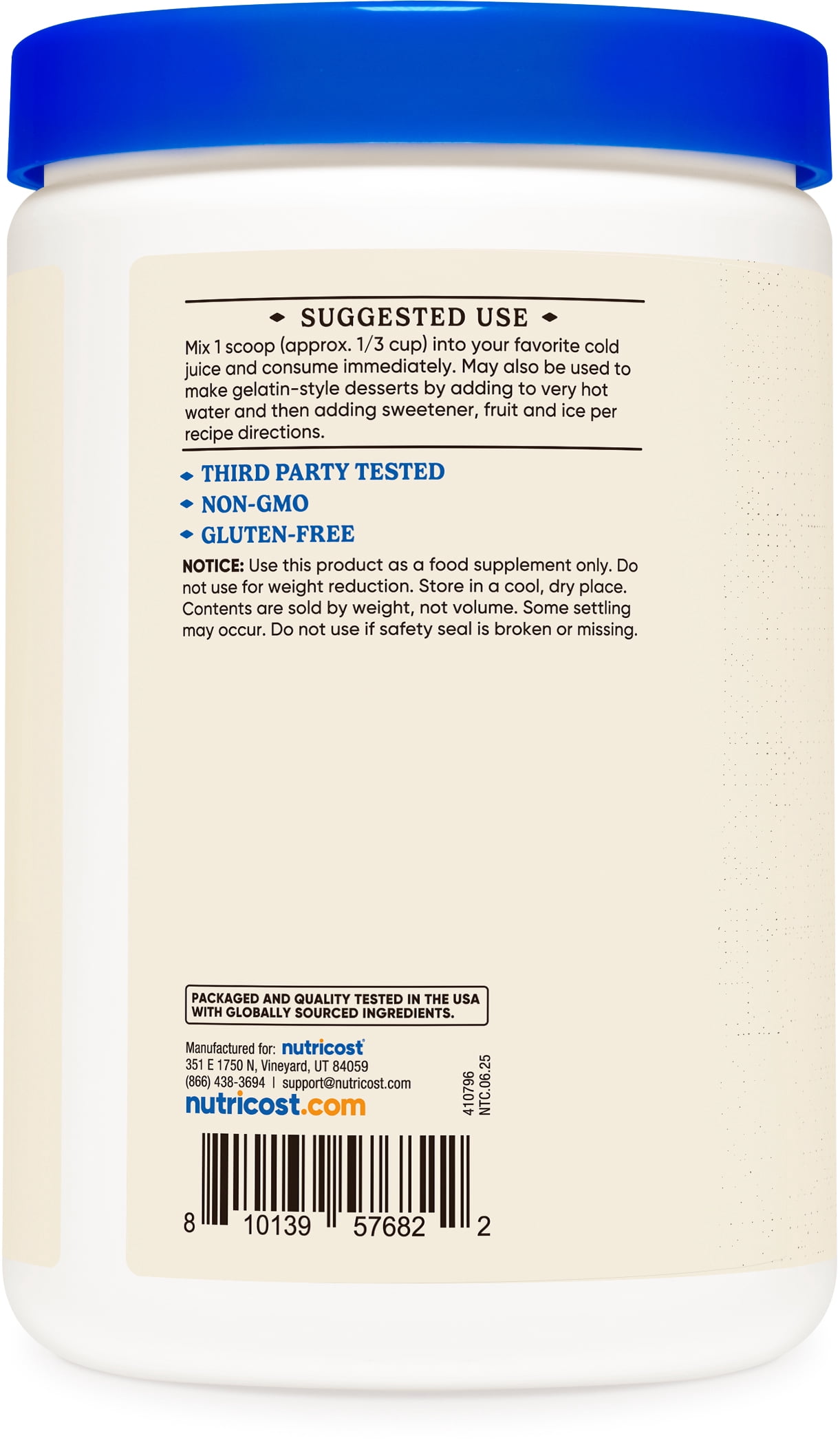 Nutricost Grass-Fed Beef Gelatin Powder (1 LB) Unflavored - 9g of Protein per Serving, GMO-Free, Gluten-Free, 45 Servings