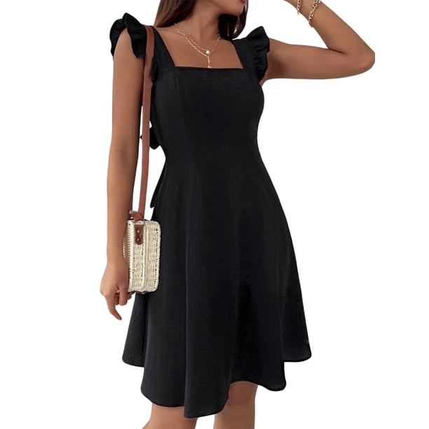 Lucakuins Vestido de mujer, vestido de verano con cuello cuadrado y espalda descubierta, minivestido de verano para fiesta Lucakuins moda