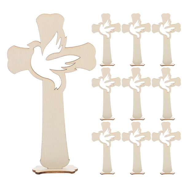 10 figuras de cruz de madera con base, cruz de madera para centros de mesa.