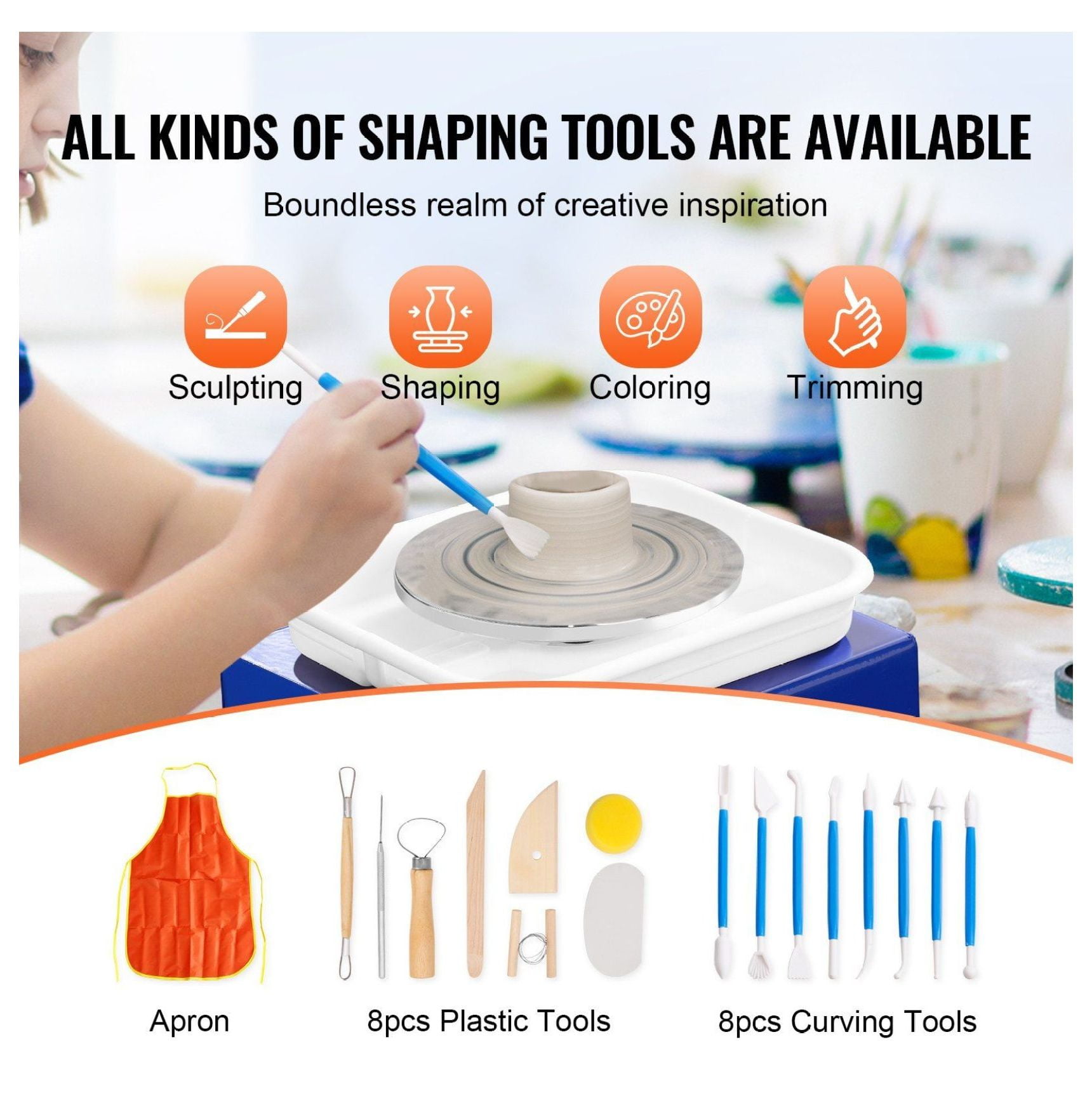 Mini Pottery Wheel for Kids & Beginners - 2 Turntables, Adjustable Speed, 17 Accessories - 2.6/3.9in Ceramic Wheel Machine, 30W, Blue
