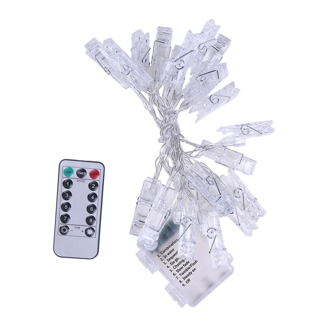 2,1 M 20 LED foto clip cadena luces decoración lámpara con caja de batería de control remoto (colorido)