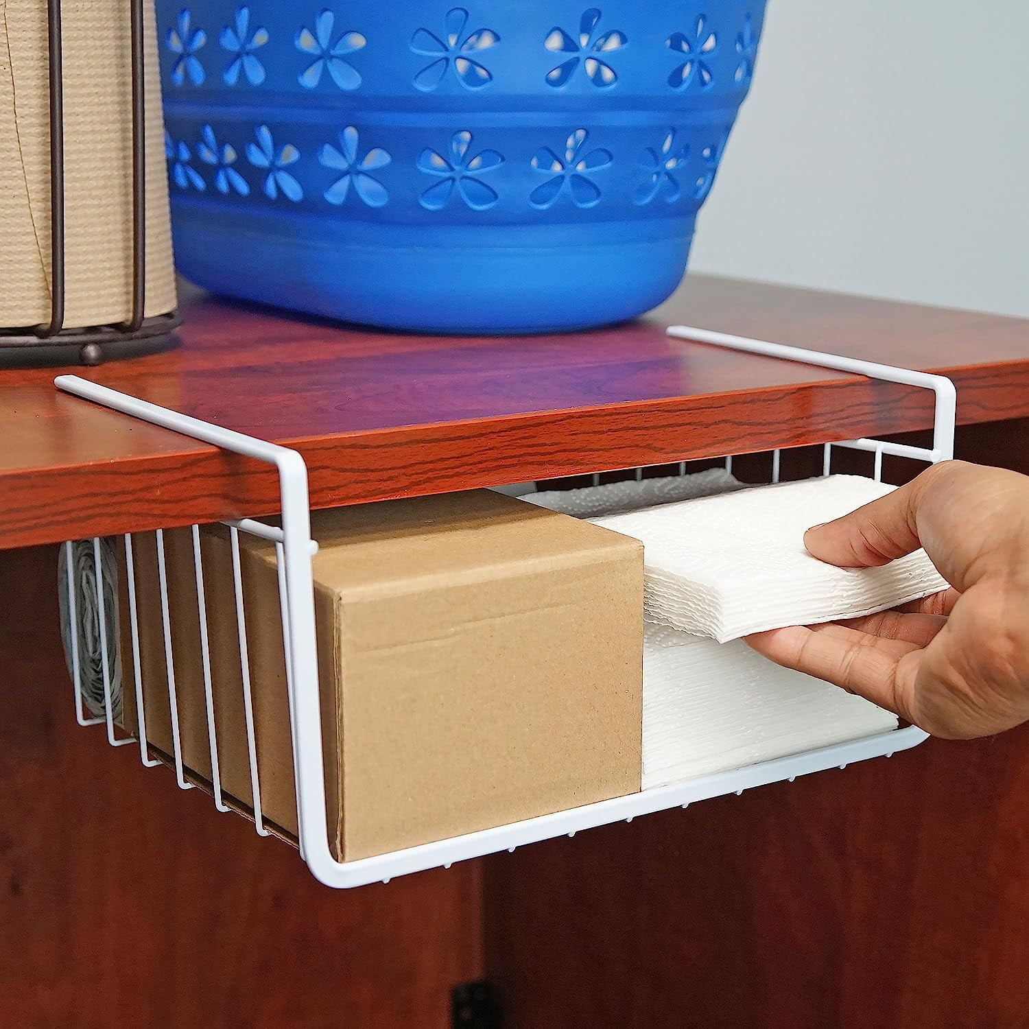 Tutuviw White Under Shelf Wire Basket Hanging Storage Baskets, Under Addon Storage