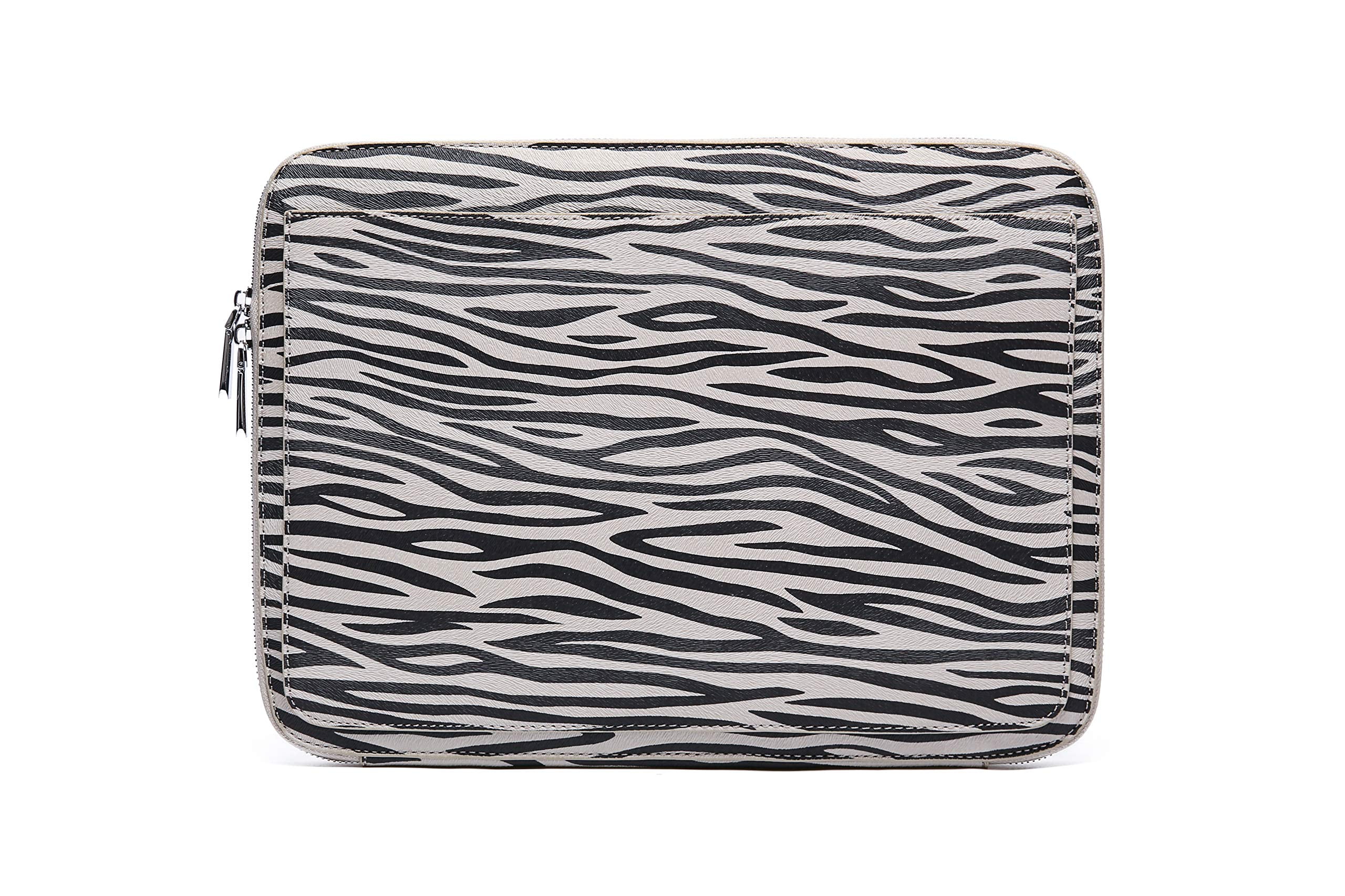 Daisy Rose Protective Laptop Sleeve Case for 13 Inch Laptop with Slip Pocket - Luxury PU Vegan Leather Shock Absorbant Hard Case for Work and School - Grey zebra